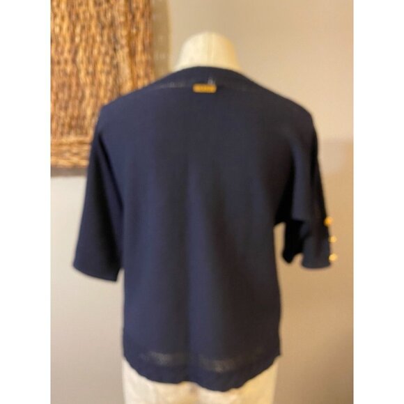 St John Sport Sweater Top Navy Blue Gold  S Small Nautical Buttons Short Sleeve - Picture 4 of 10